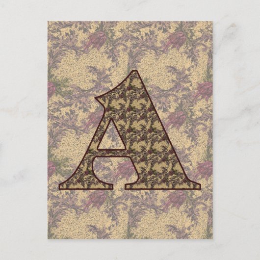 Monogram Initiaal A Elegante Vintage Bloem Briefkaart (Voorkant)