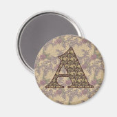 Monogram Initiaal A Elegante Vintage Bloem Magneet (Voorkant / Achterkant)