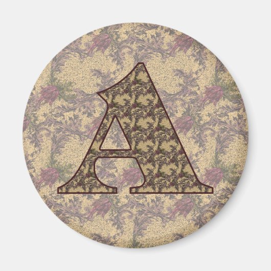 Monogram Initiaal A Elegante Vintage Bloem Magneet (Voorkant)