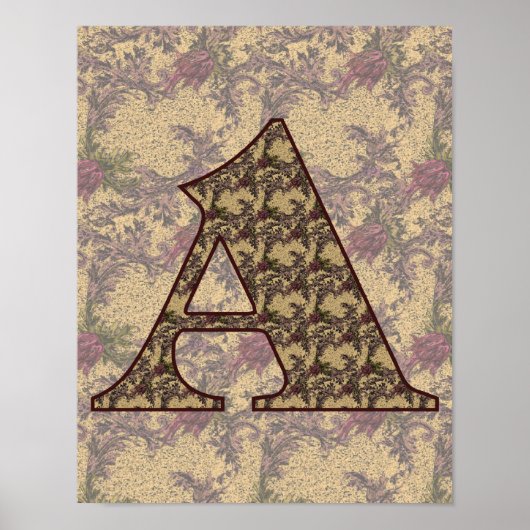 Monogram Initiaal A Elegante Vintage Bloem Poster (Voorkant)