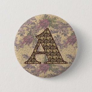 Monogram Initiaal A Elegante Vintage Bloem Ronde Button 5,7 Cm