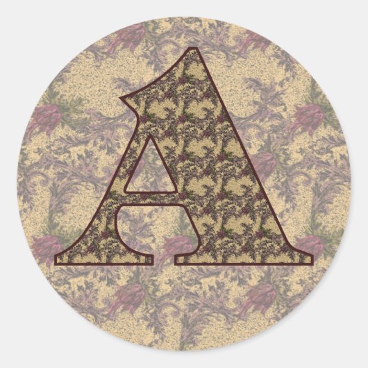 Monogram Initiaal A Elegante Vintage Bloem Ronde Sticker (Voorkant)