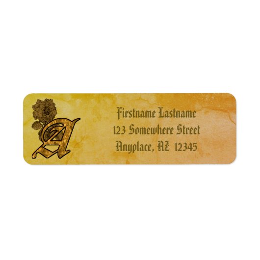 Monogram Initiaal A Gouden Pioen Retouradres Etiket (Voorkant)