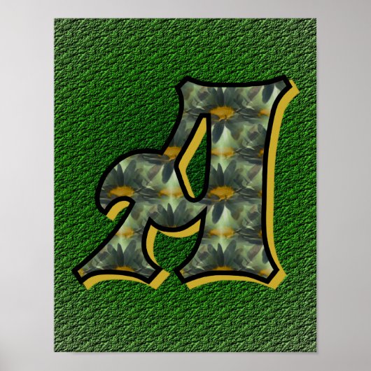Monogram Initiaal A Madeliefjes Bloem Kunst Poster (Voorkant)