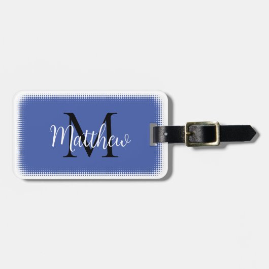 Monogram Initiaal Aangepaste naam Blauw Bagagelabe Bagagelabel (Voorkant horizontaal)