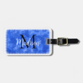 Monogram Initiaal Aangepaste naam Blauwe Waterverf Bagagelabel (Voorkant horizontaal)