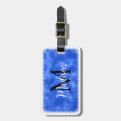 Monogram Initiaal Aangepaste naam Blauwe Waterverf Bagagelabel (Voorkant verticaal)