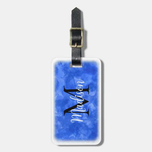 Monogram Initiaal Aangepaste naam Blauwe Waterverf Bagagelabel (Voorkant verticaal)