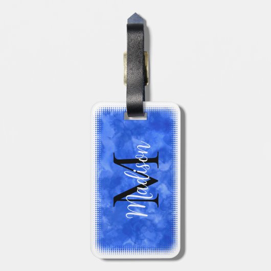 Monogram Initiaal Aangepaste naam Blauwe Waterverf Bagagelabel (Achterkant verticaal)