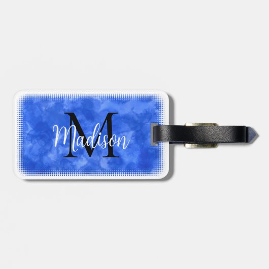 Monogram Initiaal Aangepaste naam Blauwe Waterverf Bagagelabel (Achterkant horizontaal)