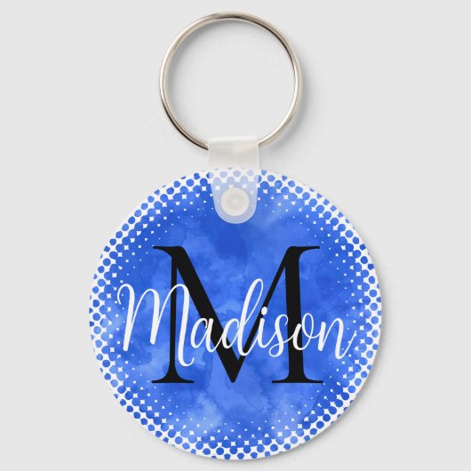 Monogram Initiaal Aangepaste naam Blauwe Waterverf Sleutelhanger (Voorkant)