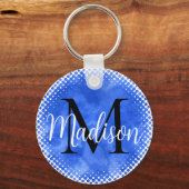 Monogram Initiaal Aangepaste naam Blauwe Waterverf Sleutelhanger (Voorkant)