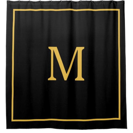 Monogram Initiaal Aangepaste naam Gold Black Elega Douchegordijn (Voorkant)