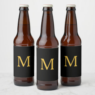 Monogram Initiaal Aangepaste naam Gold Black Trend Bier Etiket