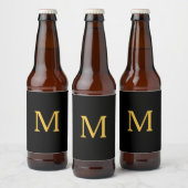 Monogram Initiaal Aangepaste Naam Goud Zwart Trend Bier Etiket (Flessen)