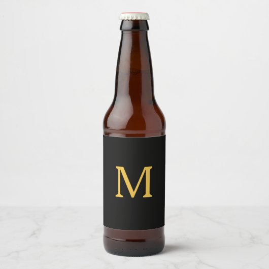 Monogram Initiaal Aangepaste Naam Goud Zwart Trend Bier Etiket (Voorkant)