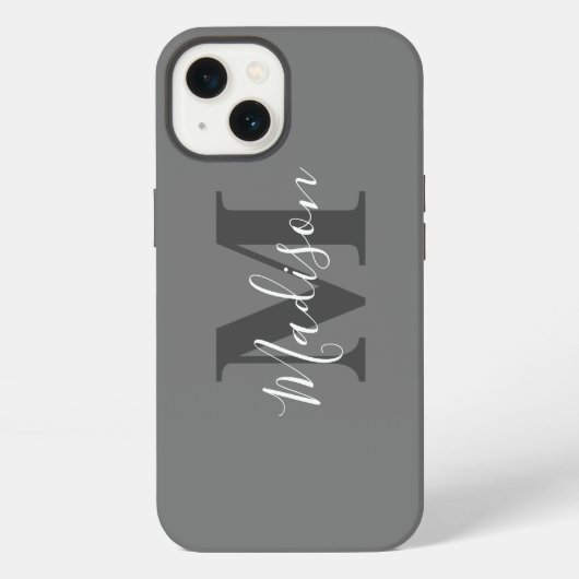 Monogram Initiaal Aangepaste Naam Grijs Wit Cadeau iPhone Hoesje (Achterkant)