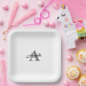 Monogram Initiaal Aangepaste naam Grijs Wit Elegan Papieren Bordje (Feest)