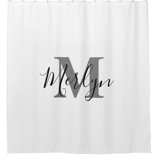 Monogram Initiaal Aangepaste naam grijs zwart wit Douchegordijn (Voorkant)