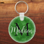 Monogram Initiaal Aangepaste naam Groene Waterverf Sleutelhanger (Voorkant)