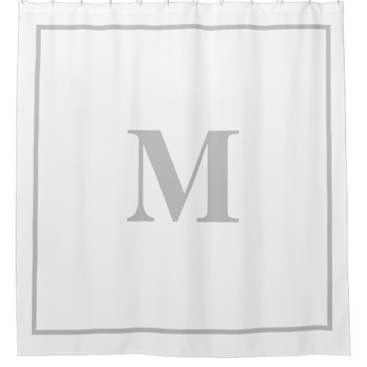 Monogram Initiaal Aangepaste naam Licht Grijs Wit Douchegordijn (Voorkant)