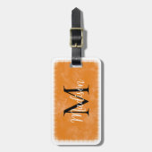 Monogram Initiaal Aangepaste naam Oranje Waterverf Bagagelabel (Voorkant verticaal)