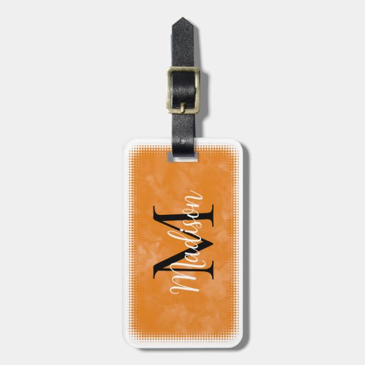 Monogram Initiaal Aangepaste naam Oranje Waterverf Bagagelabel (Voorkant verticaal)