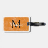 Monogram Initiaal Aangepaste naam Oranje Waterverf Bagagelabel (Achterkant horizontaal)