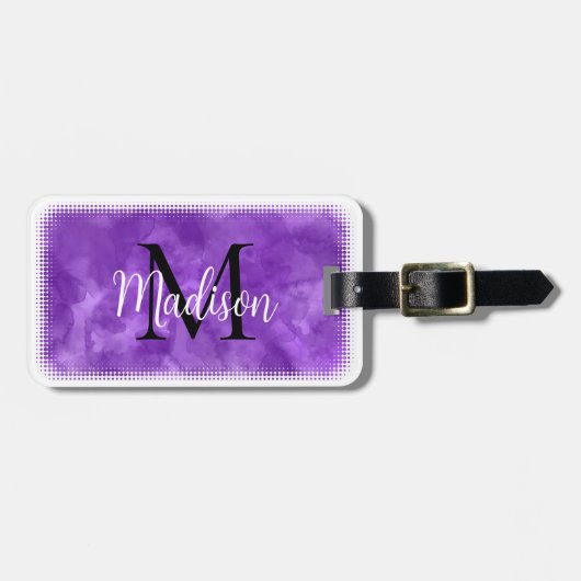 Monogram Initiaal Aangepaste naam Paarse Waterverf Bagagelabel (Voorkant horizontaal)