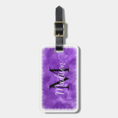 Monogram Initiaal Aangepaste naam Paarse Waterverf Bagagelabel (Voorkant verticaal)