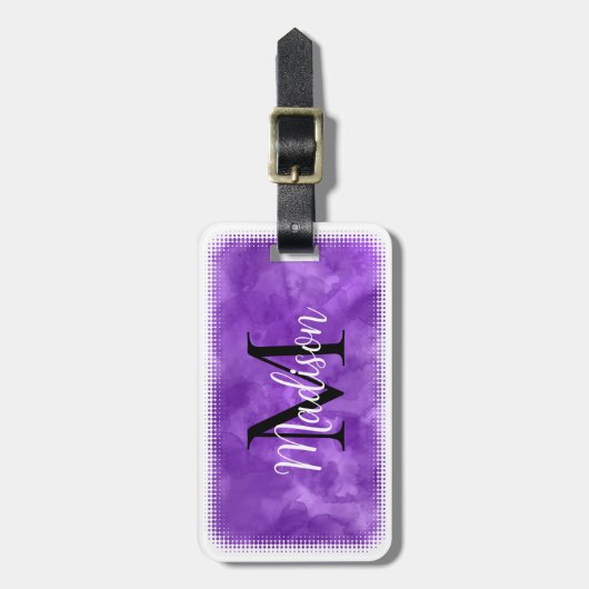 Monogram Initiaal Aangepaste naam Paarse Waterverf Bagagelabel (Voorkant verticaal)
