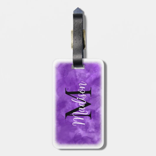 Monogram Initiaal Aangepaste naam Paarse Waterverf Bagagelabel (Achterkant verticaal)