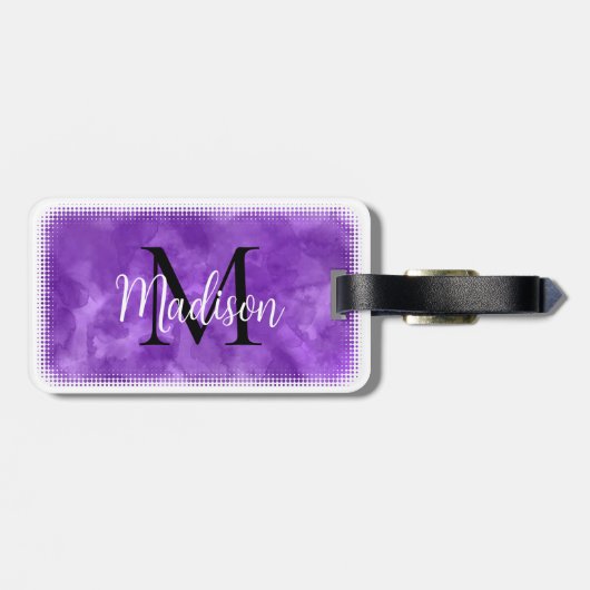 Monogram Initiaal Aangepaste naam Paarse Waterverf Bagagelabel (Achterkant horizontaal)