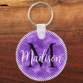 Monogram Initiaal Aangepaste naam Paarse Waterverf Sleutelhanger (Voorkant)