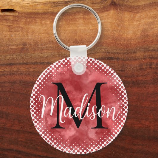 Monogram Initiaal Aangepaste naam Rode Waterverf Sleutelhanger (Achterkant)
