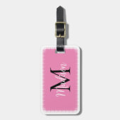 Monogram Initiaal Aangepaste naam Roze Bagagelabel (Voorkant verticaal)