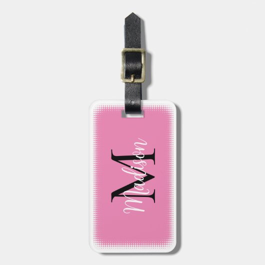 Monogram Initiaal Aangepaste naam Roze Bagagelabel (Voorkant verticaal)