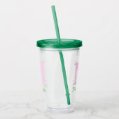 Monogram Initiaal Aangepaste naam Roze Groen Acryl Drinkbeker (Links)