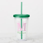Monogram Initiaal Aangepaste naam Roze Groen Acryl Drinkbeker (Voorkant)