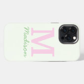 Monogram Initiaal Aangepaste naam Roze Groen iPhone Hoesje (Achterkant horizontaal)