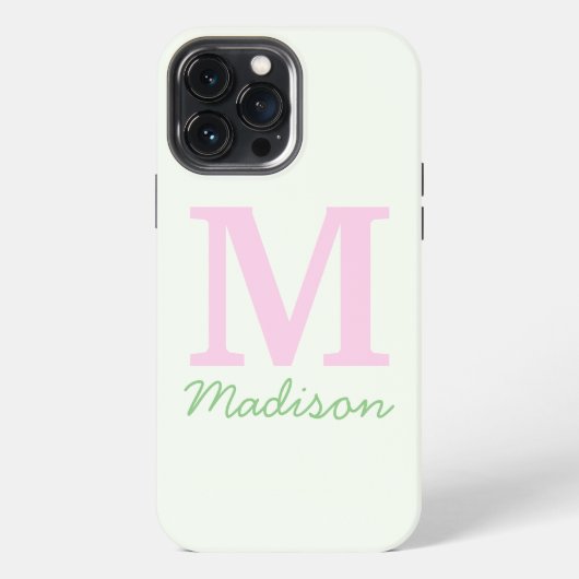 Monogram Initiaal Aangepaste naam Roze Groen iPhone Hoesje (Achterkant)