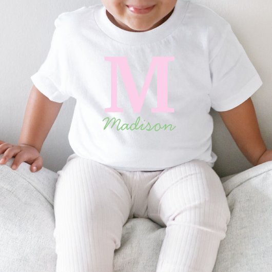 Monogram Initiaal Aangepaste naam Roze Groen Kinder Shirts