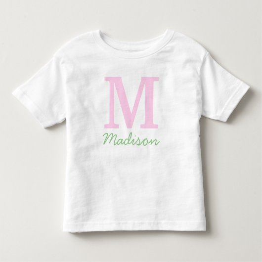 Monogram Initiaal Aangepaste naam Roze Groen Kinder Shirts (Voorkant)