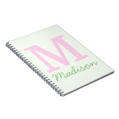 Monogram Initiaal Aangepaste naam Roze Groen Notitieboek (Rechterzijde)
