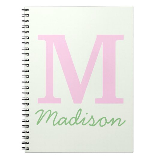 Monogram Initiaal Aangepaste naam Roze Groen Notitieboek (Voorkant)