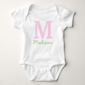 Monogram Initiaal Aangepaste naam Roze Groen Romper (Voorkant)