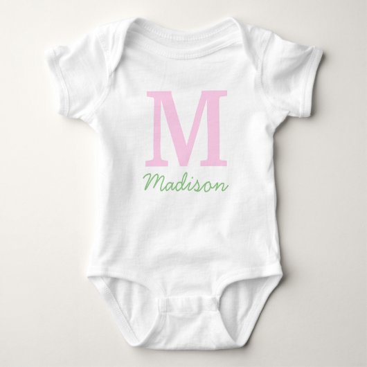 Monogram Initiaal Aangepaste naam Roze Groen Romper (Voorkant)