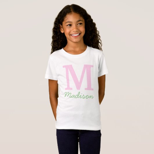 Monogram Initiaal Aangepaste naam Roze Groen T-shirt (Voorkant volledig)