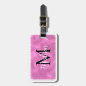 Monogram Initiaal Aangepaste naam Roze Waterverf Bagagelabel (Voorkant verticaal)
