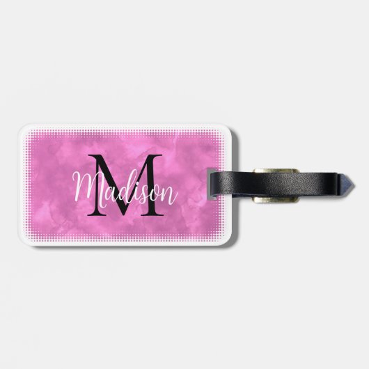 Monogram Initiaal Aangepaste naam Roze Waterverf Bagagelabel (Achterkant horizontaal)